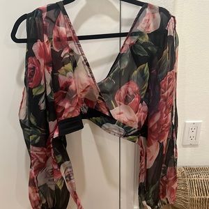 Floral long sleeve crop top - sheer - size small